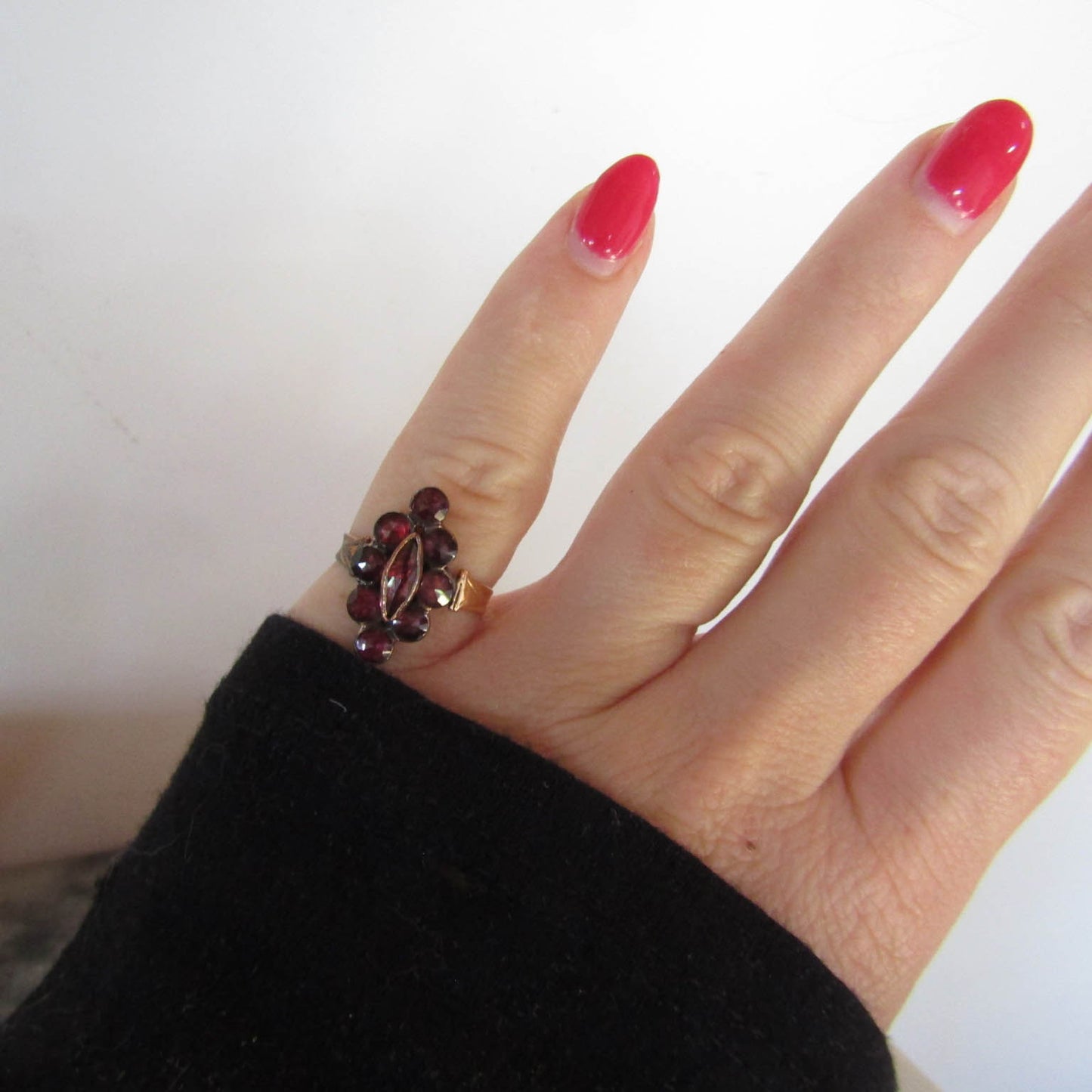 Antique French Perpignan Garnet Navette ring