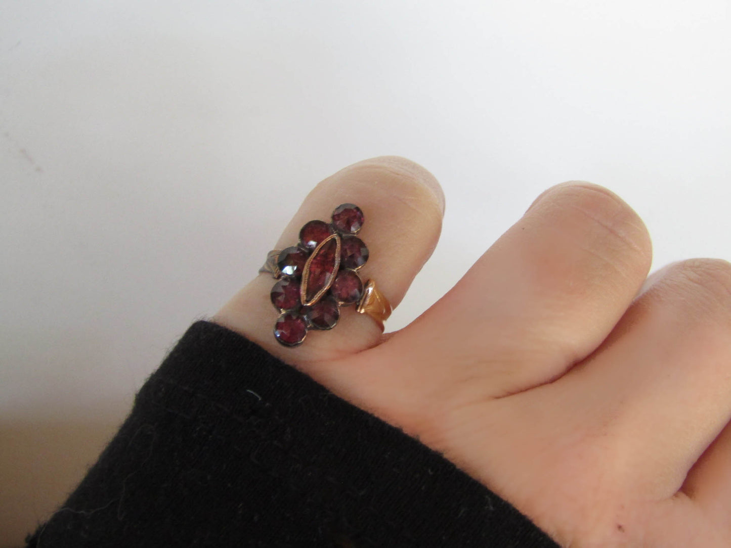 Antique French Perpignan Garnet Navette ring