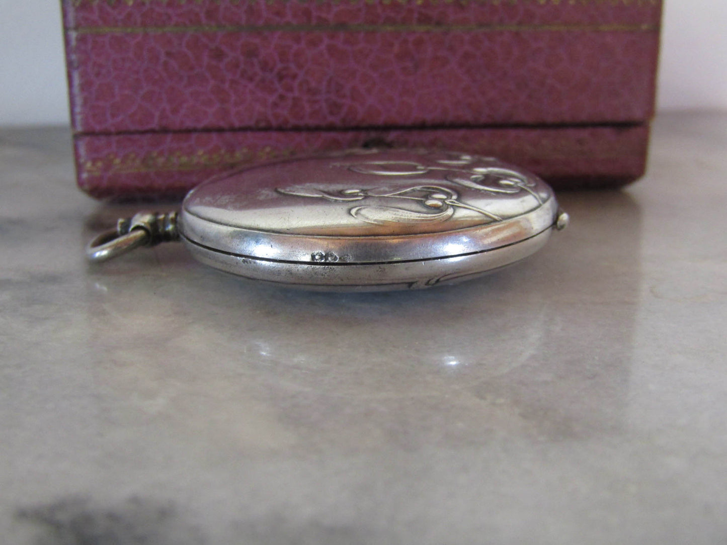 Antique Silver French Art Nouveau Mistletoe Locket c. 1900