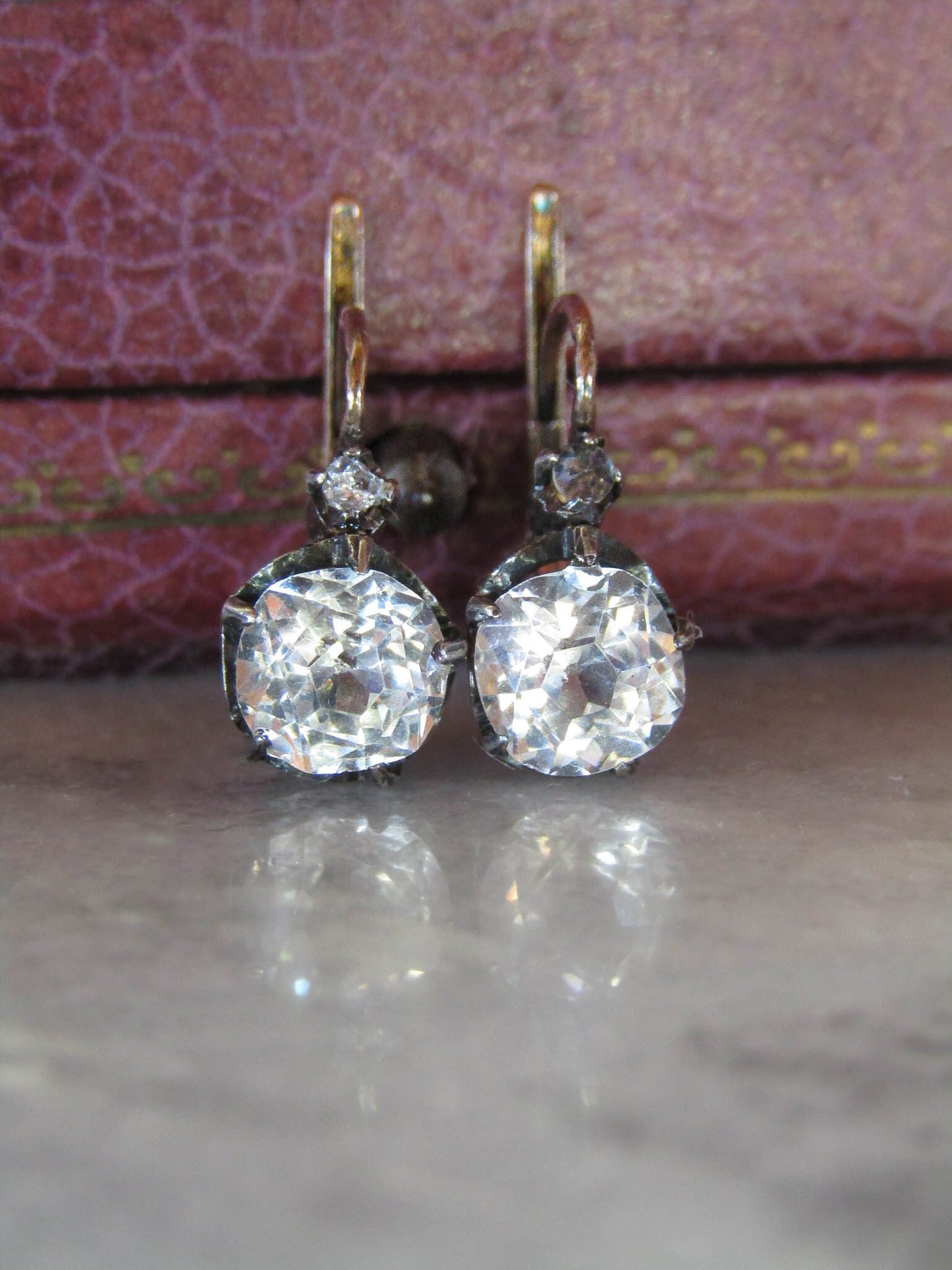 Antique 18K Gold, Silver, and Glass Paste Victorian Earrings, c. 1900