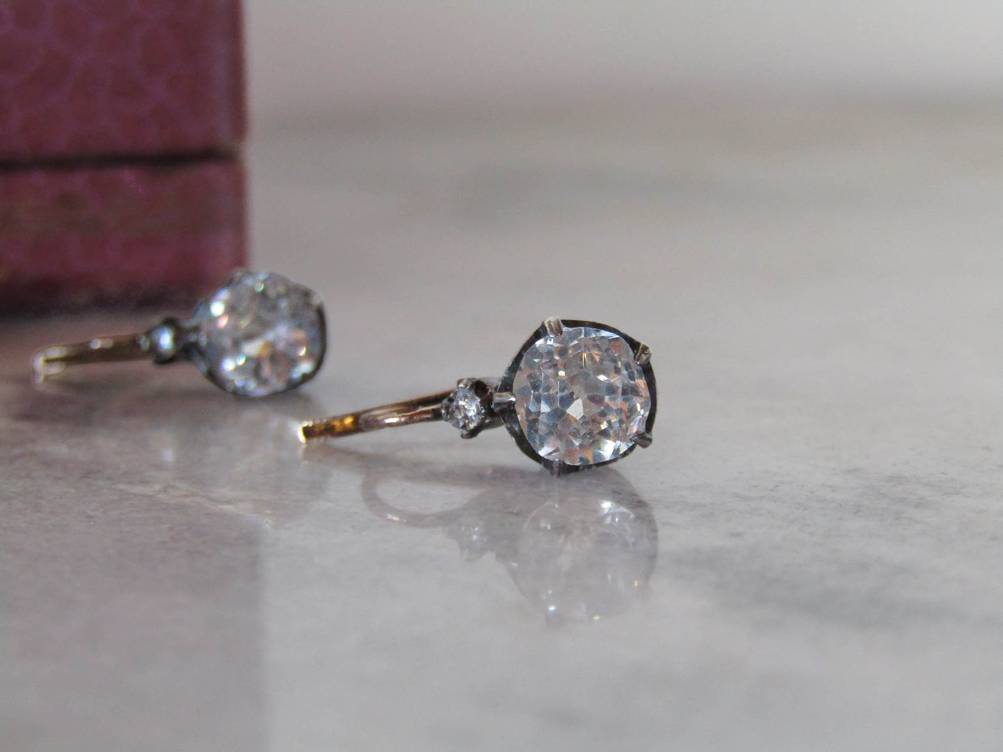 Antique 18K Gold, Silver, and Glass Paste Victorian Earrings, c. 1900