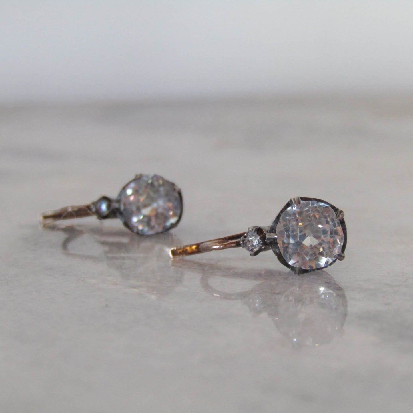 Antique 18K Gold, Silver, and Glass Paste Victorian Earrings, c. 1900