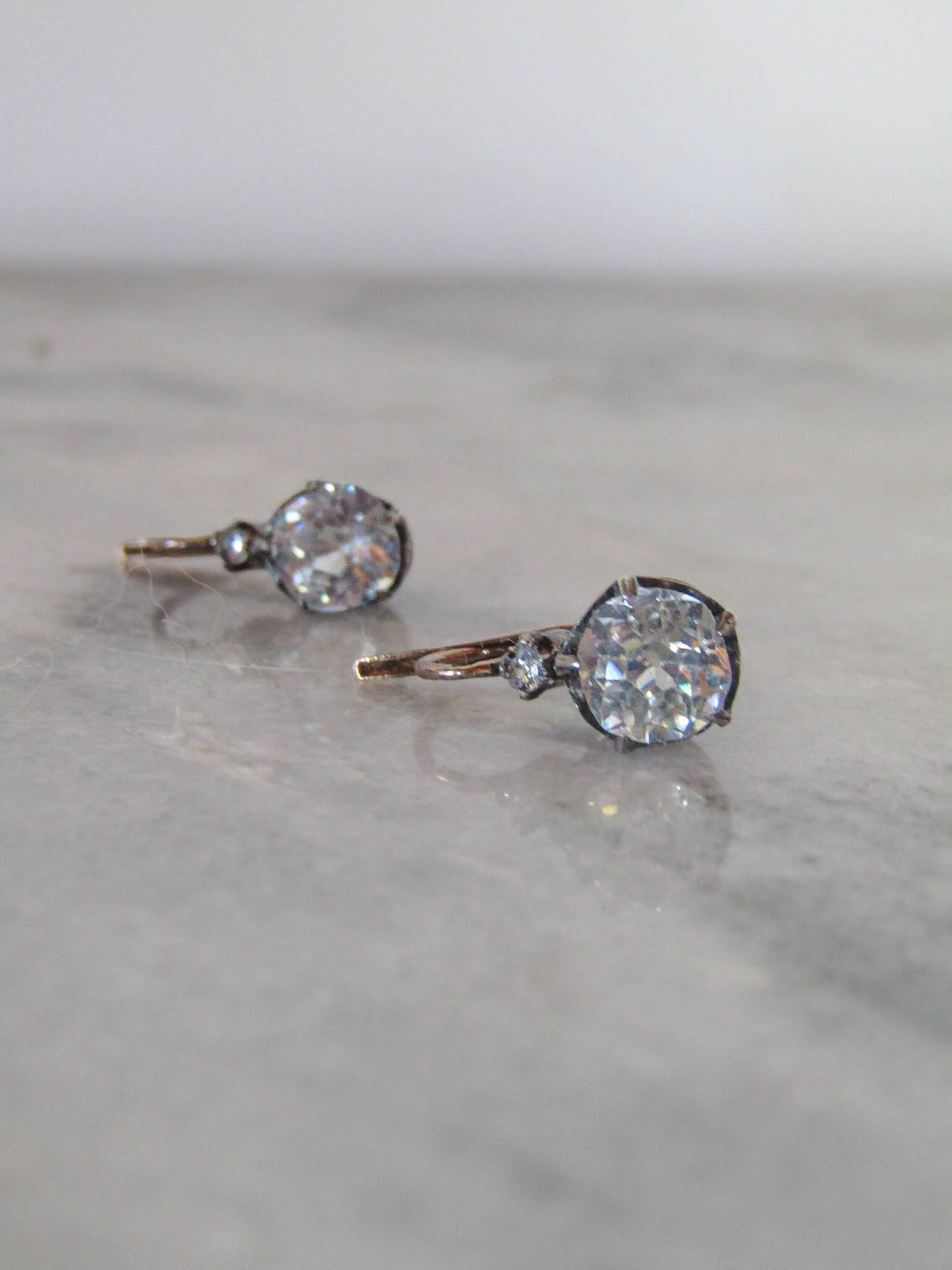 Antique 18K Gold, Silver, and Glass Paste Victorian Earrings, c. 1900