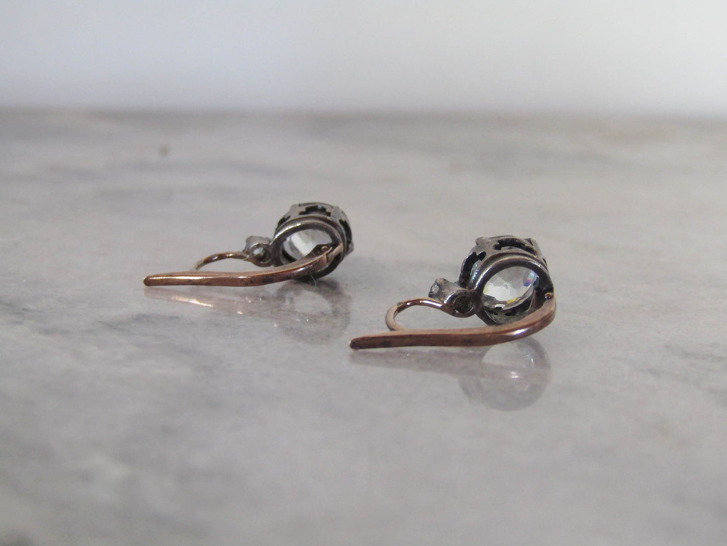 Antique 18K Gold, Silver, and Glass Paste Victorian Earrings, c. 1900