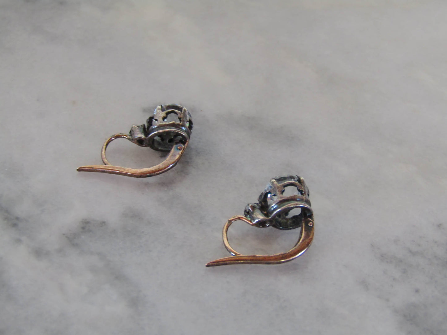 Antique 18K Gold, Silver, and Glass Paste Victorian Earrings, c. 1900