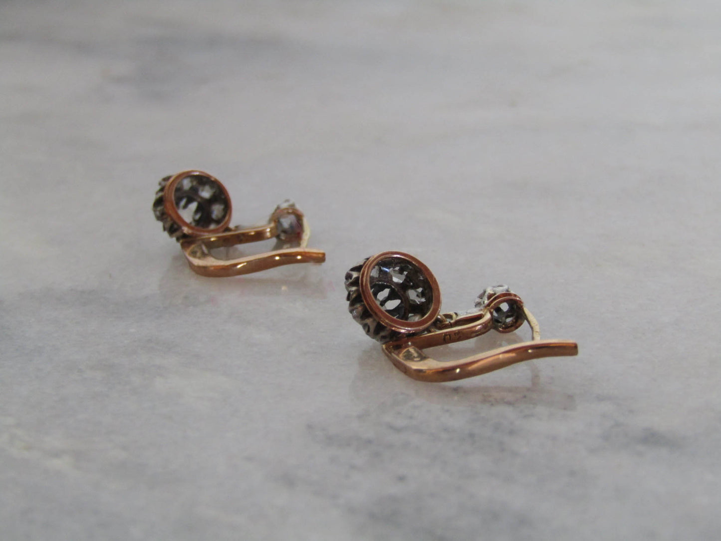 Antique Belle Epoque Diamond Daisy Drop Earrings, 18K Gold Silver c. 1900