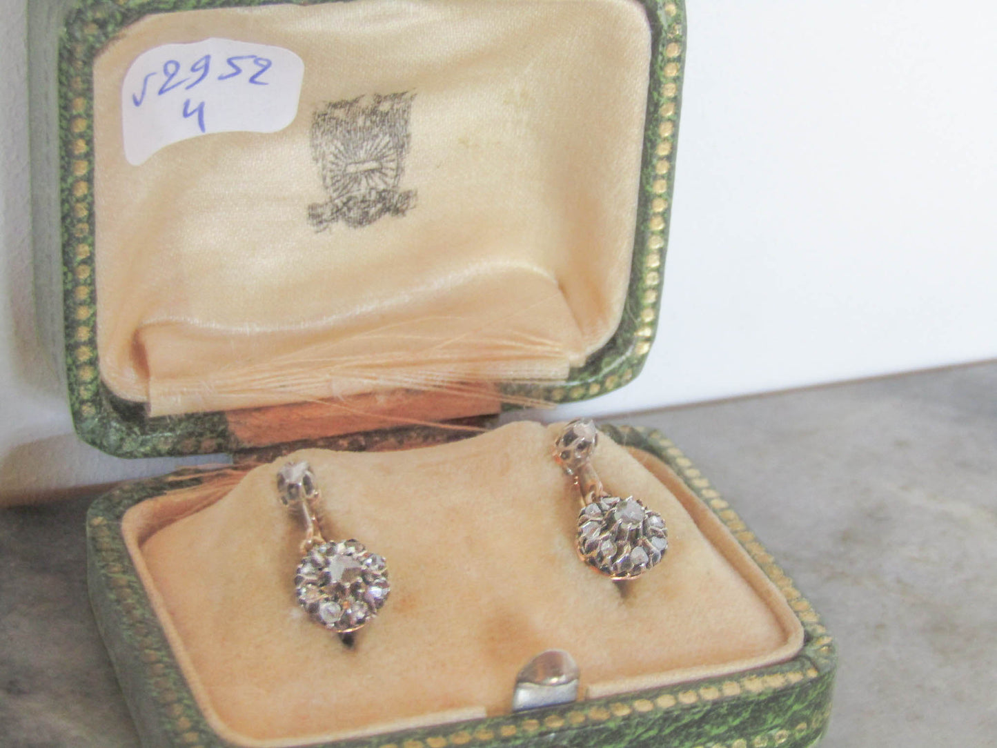 Antique Belle Epoque Diamond Daisy Drop Earrings, 18K Gold Silver c. 1900