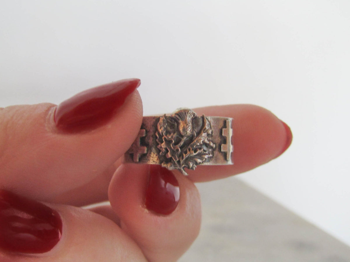 Antique French Lorraine Cross Silver Ring with Thistle