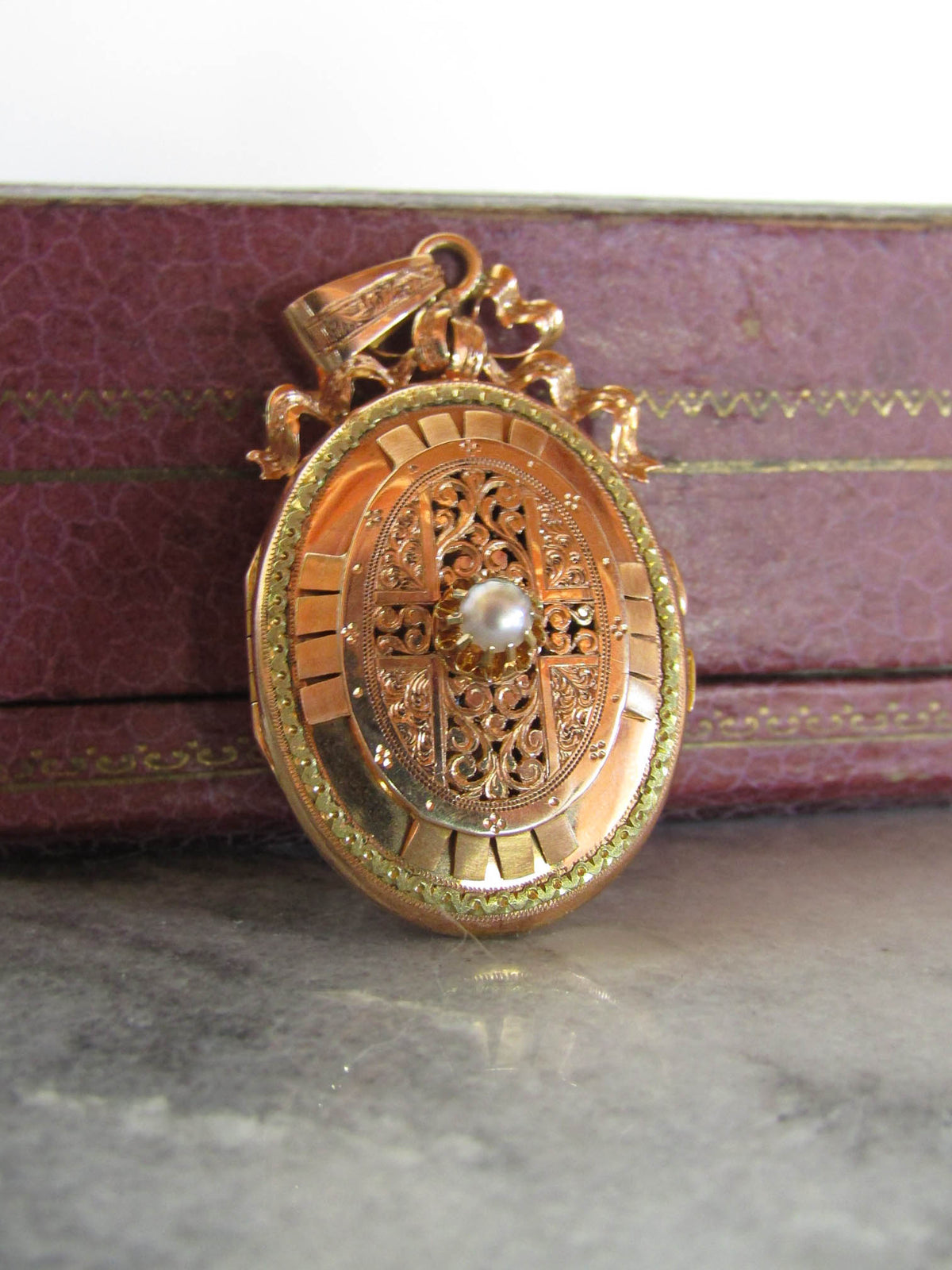 Antique French 18K Solid Rose Gold Vinaigrette Locket c. 1880