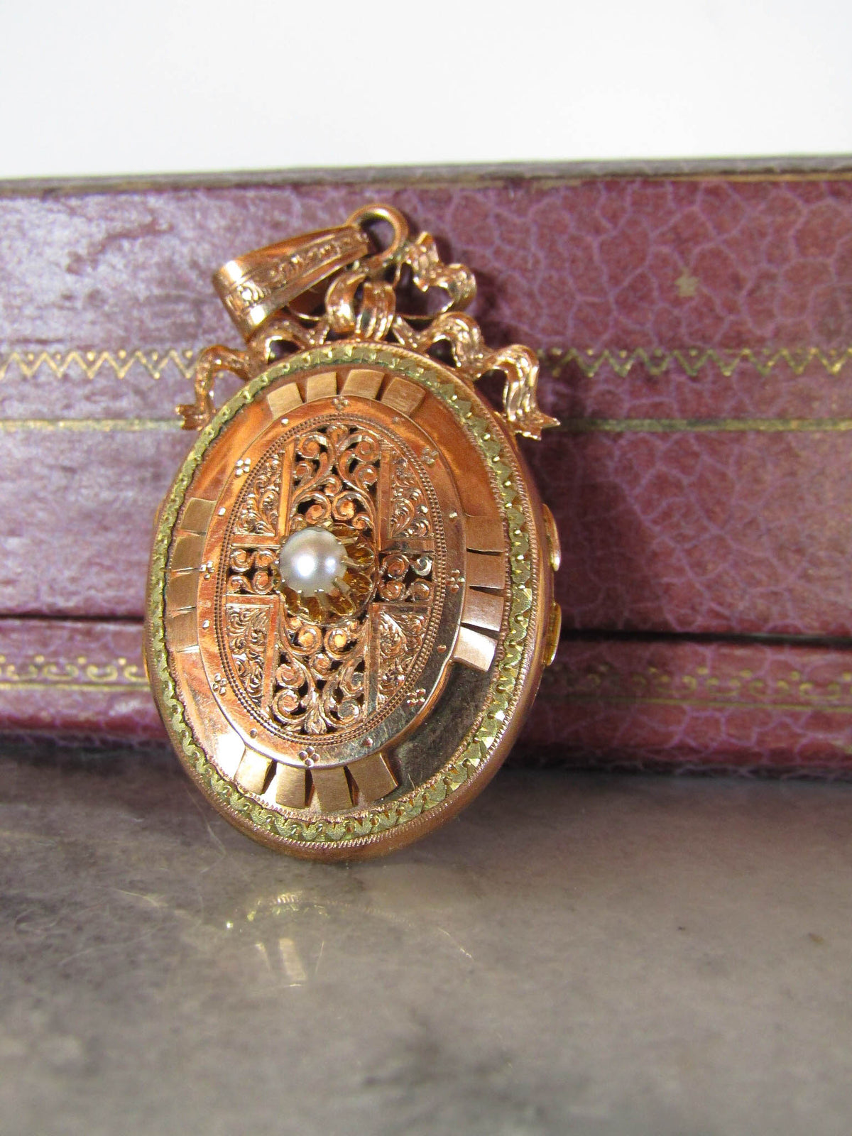 Antique French 18K Solid Rose Gold Vinaigrette Locket c. 1880