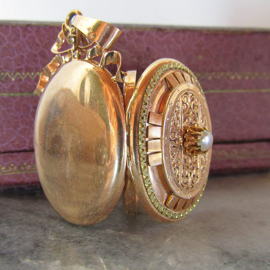 Antique French 18K Solid Rose Gold Vinaigrette Locket c. 1880