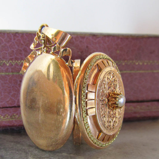 Antique French 18K Solid Rose Gold Vinaigrette Locket c. 1880