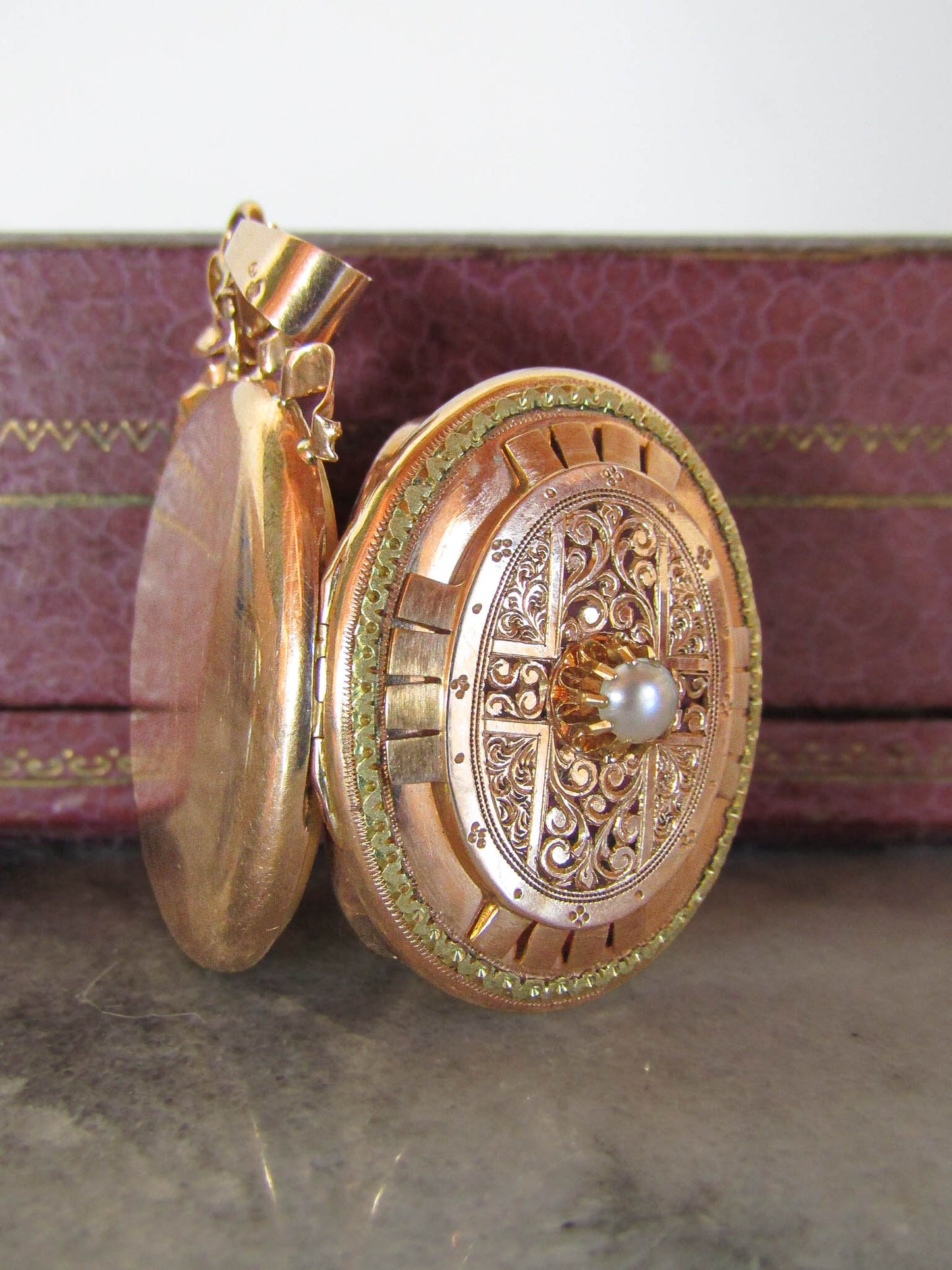 Antique French 18K Solid Rose Gold Vinaigrette Locket c. 1880