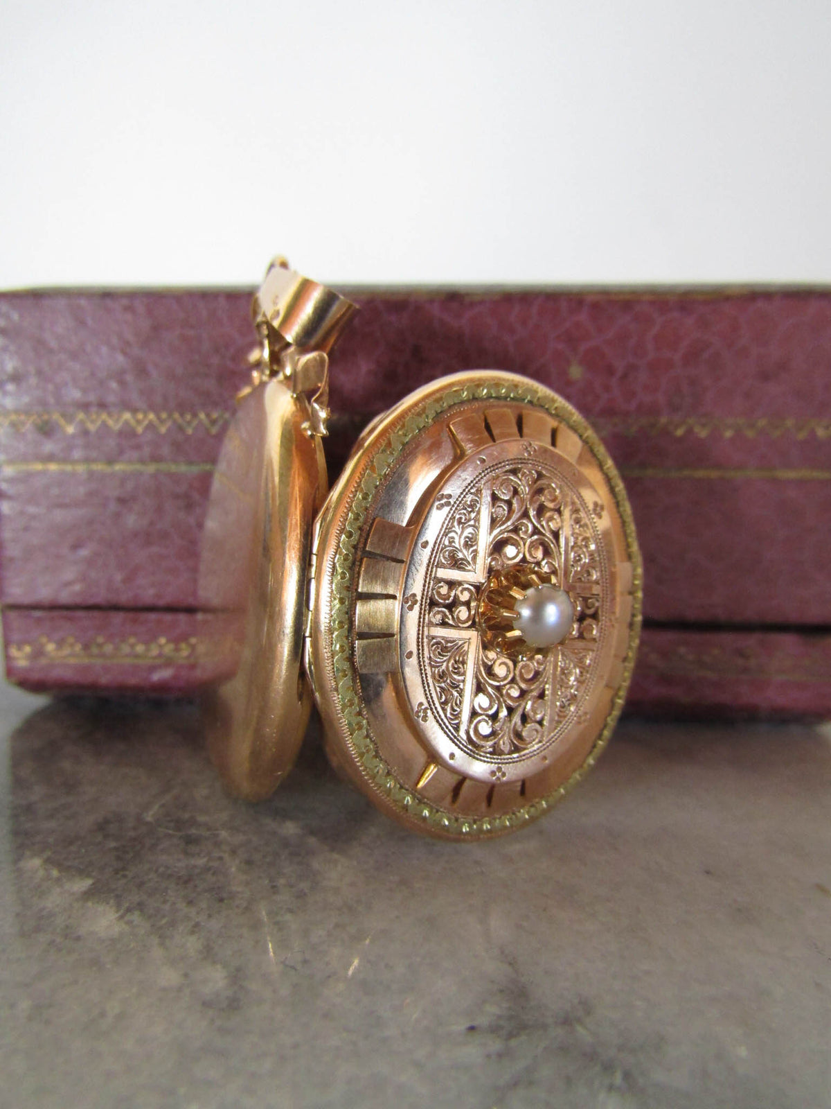 Antique French 18K Solid Rose Gold Vinaigrette Locket c. 1880