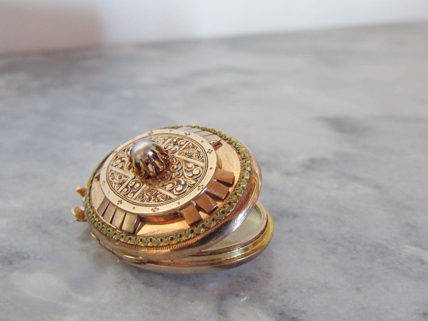 Antique French 18K Solid Rose Gold Vinaigrette Locket c. 1880