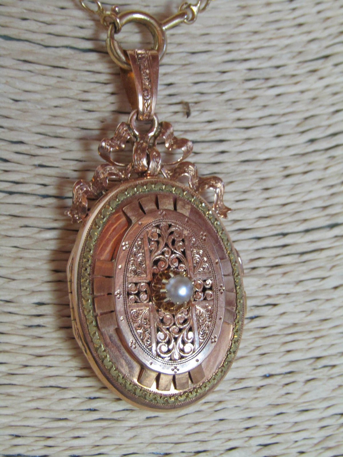 Antique French 18K Solid Rose Gold Vinaigrette Locket c. 1880