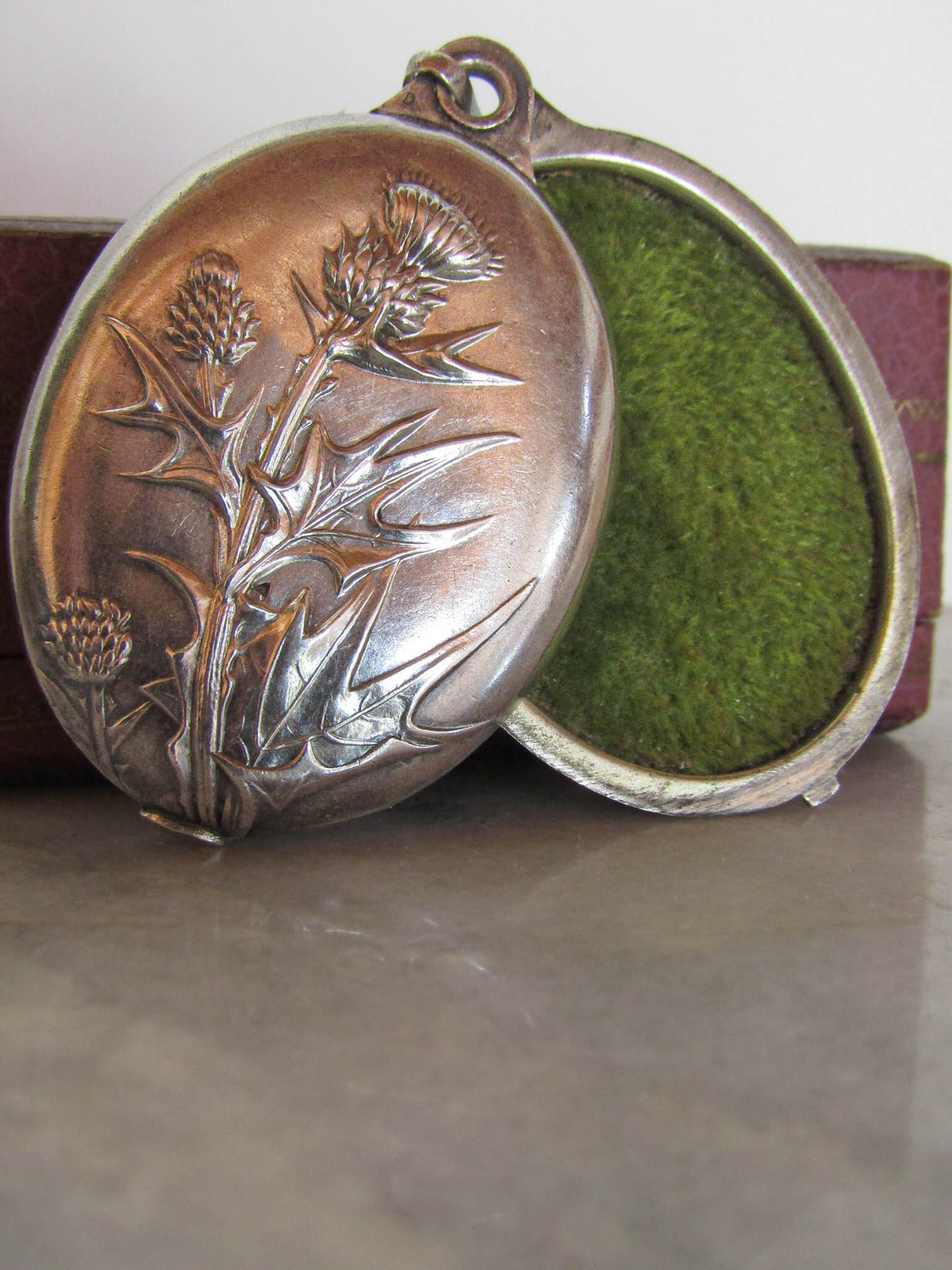 Antique Art Nouveau Silver Thistle Locket of French Origin c. 1900