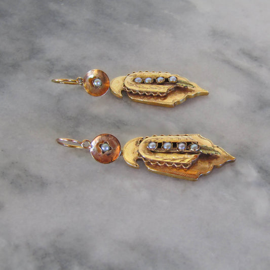 Vintage 19K Solid Gold Day and Night Sleeper Drop Earrings