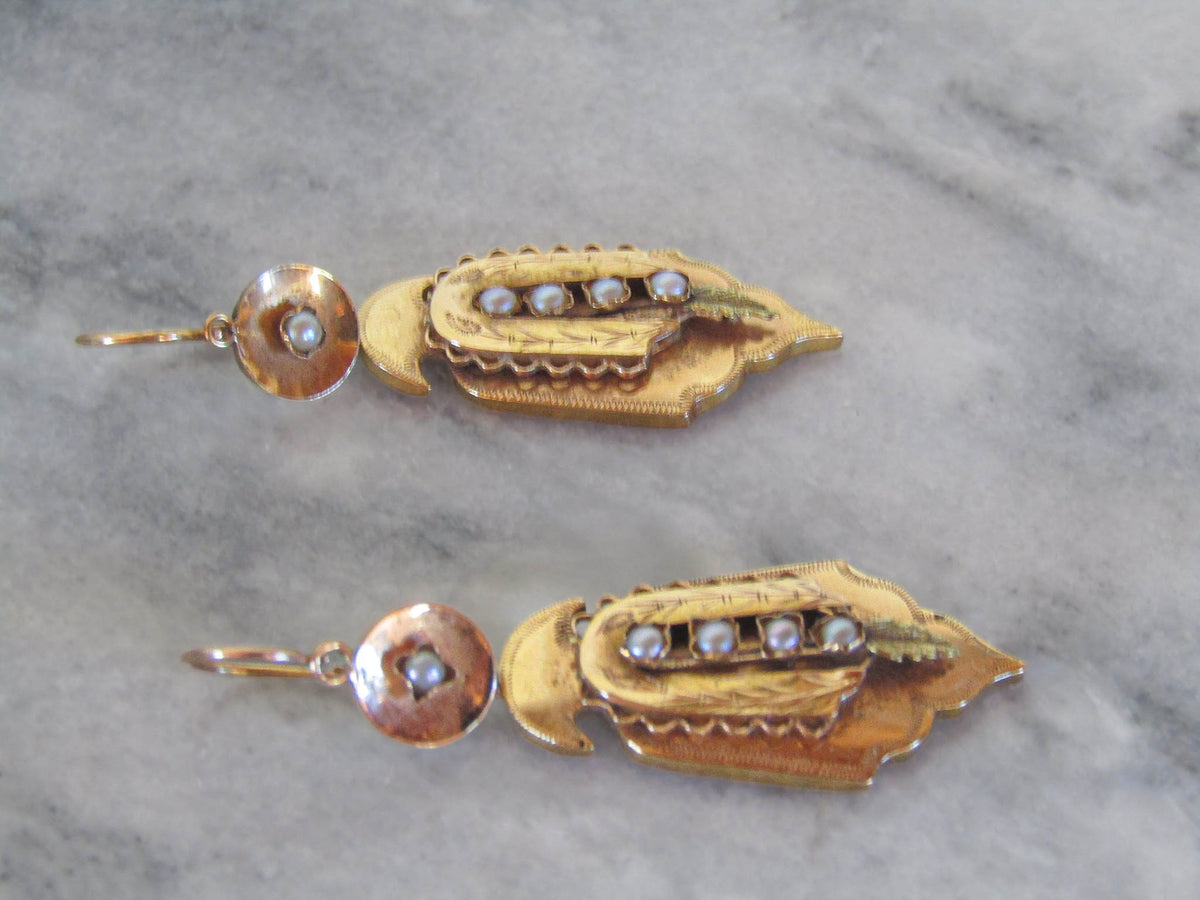 Vintage 19K Solid Gold Day and Night Sleeper Drop Earrings