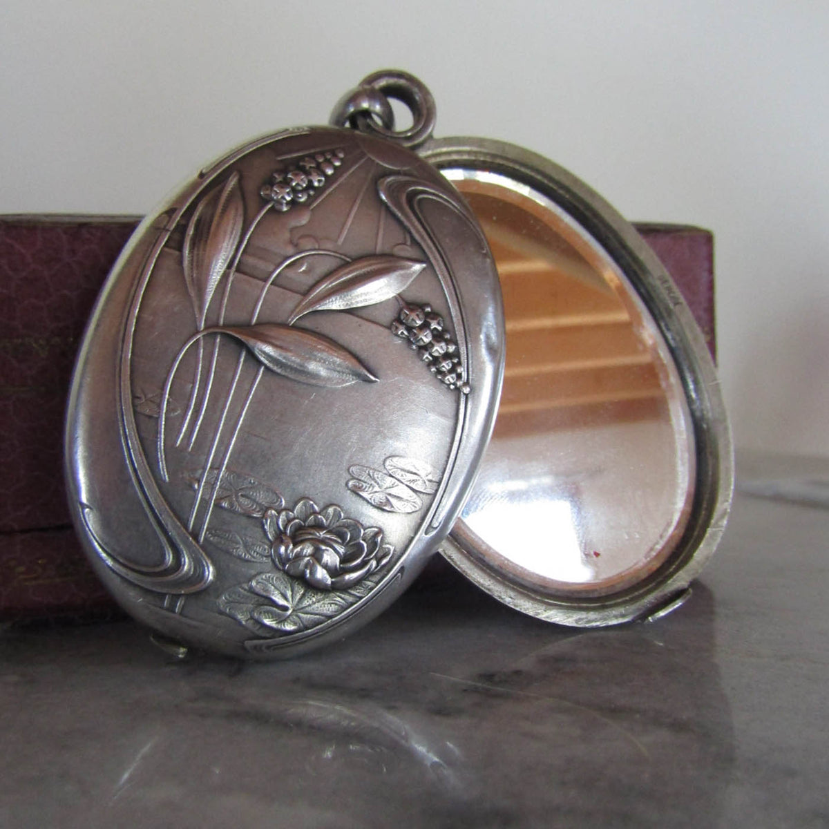 Silver Aesthetic Slide Mirror Locket of French Origin c. 1890
