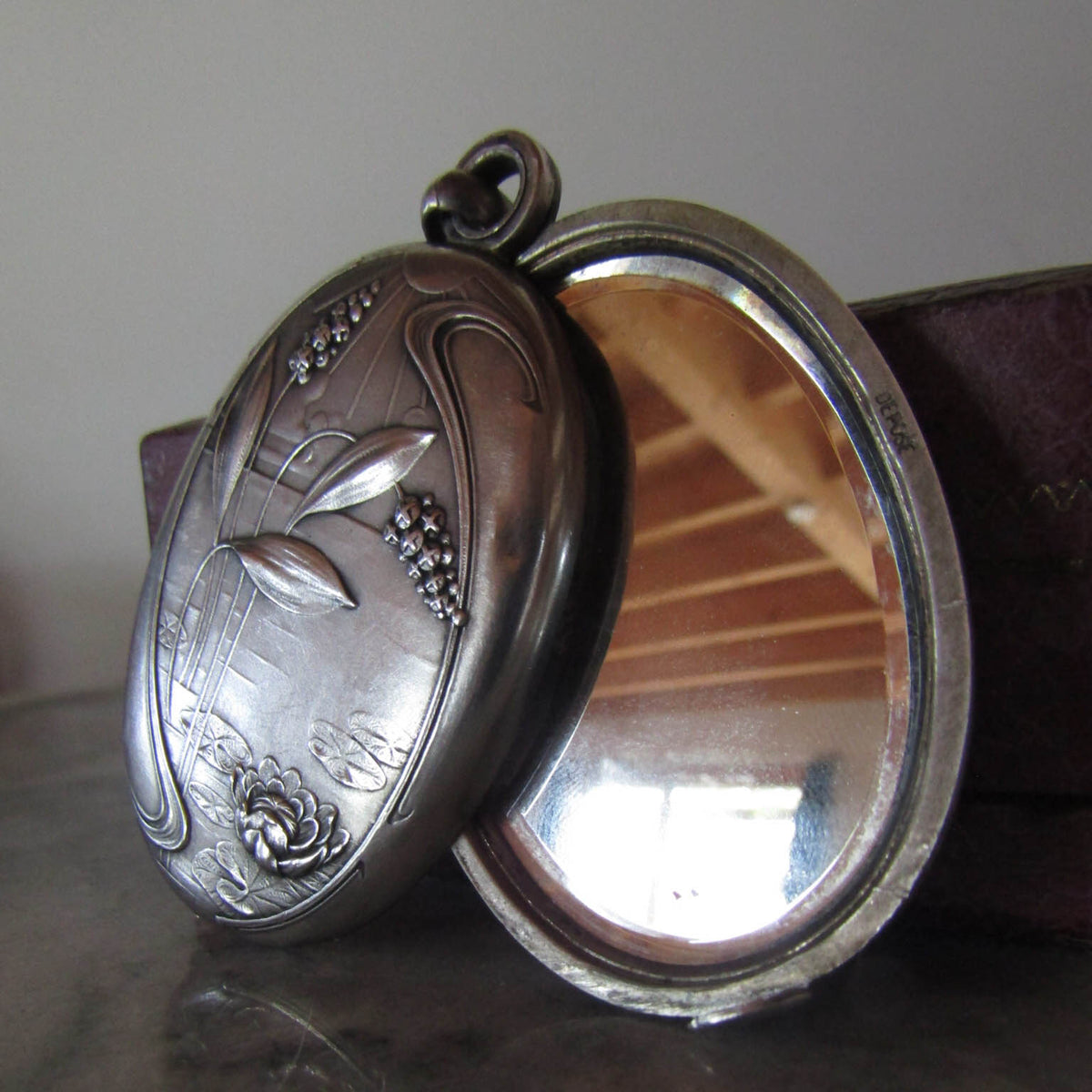 Silver Aesthetic Slide Mirror Locket of French Origin c. 1890