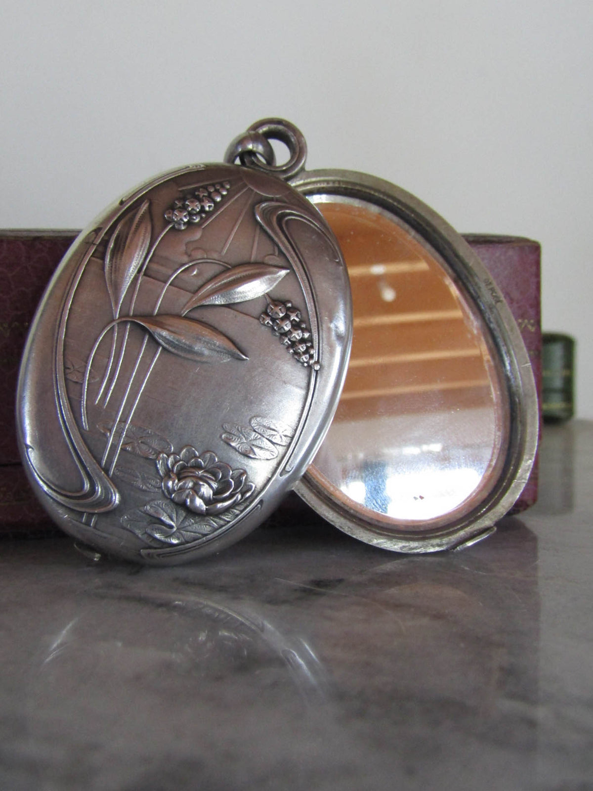 Silver Aesthetic Slide Mirror Locket of French Origin c. 1890