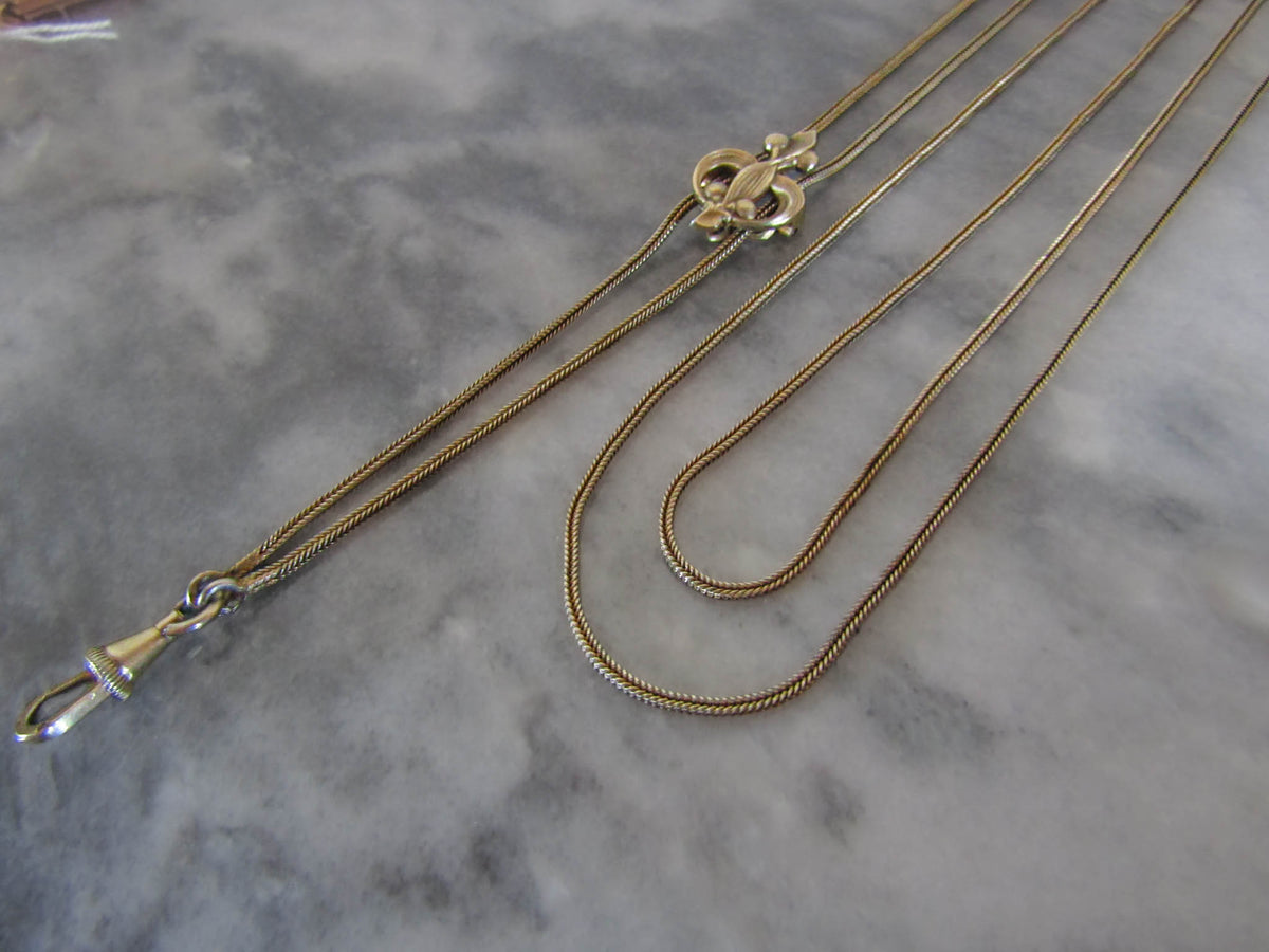 Silver Art Nouveau Holly Long Guard Chain Necklace