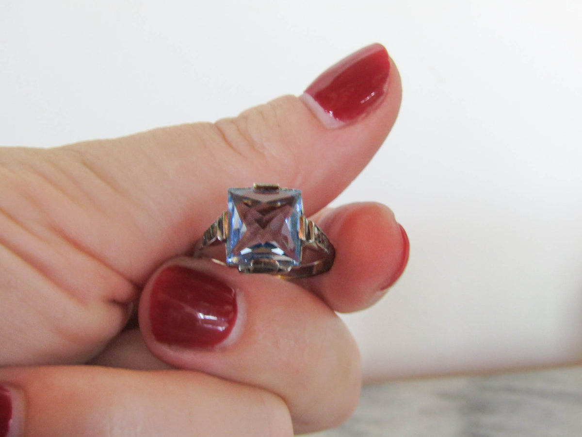 Antique Silver Art Deco Paste Ring of French Origin c. 1930