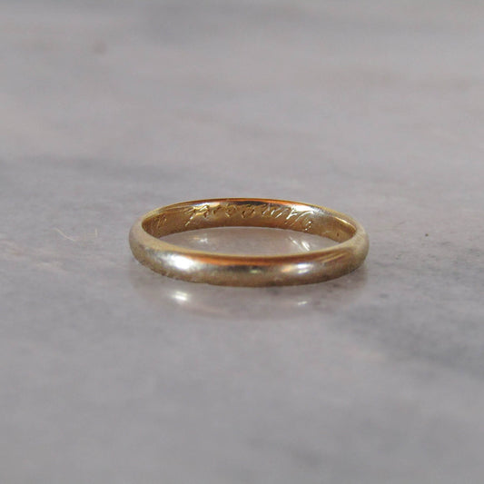 Vintage Inscribed 18K Solid Gold French Wedding Band dated 1937