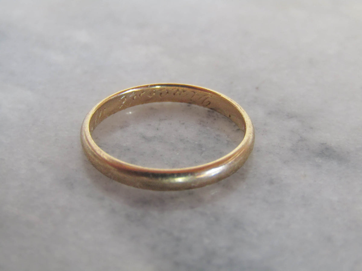 Vintage Inscribed 18K Solid Gold French Wedding Band dated 1937