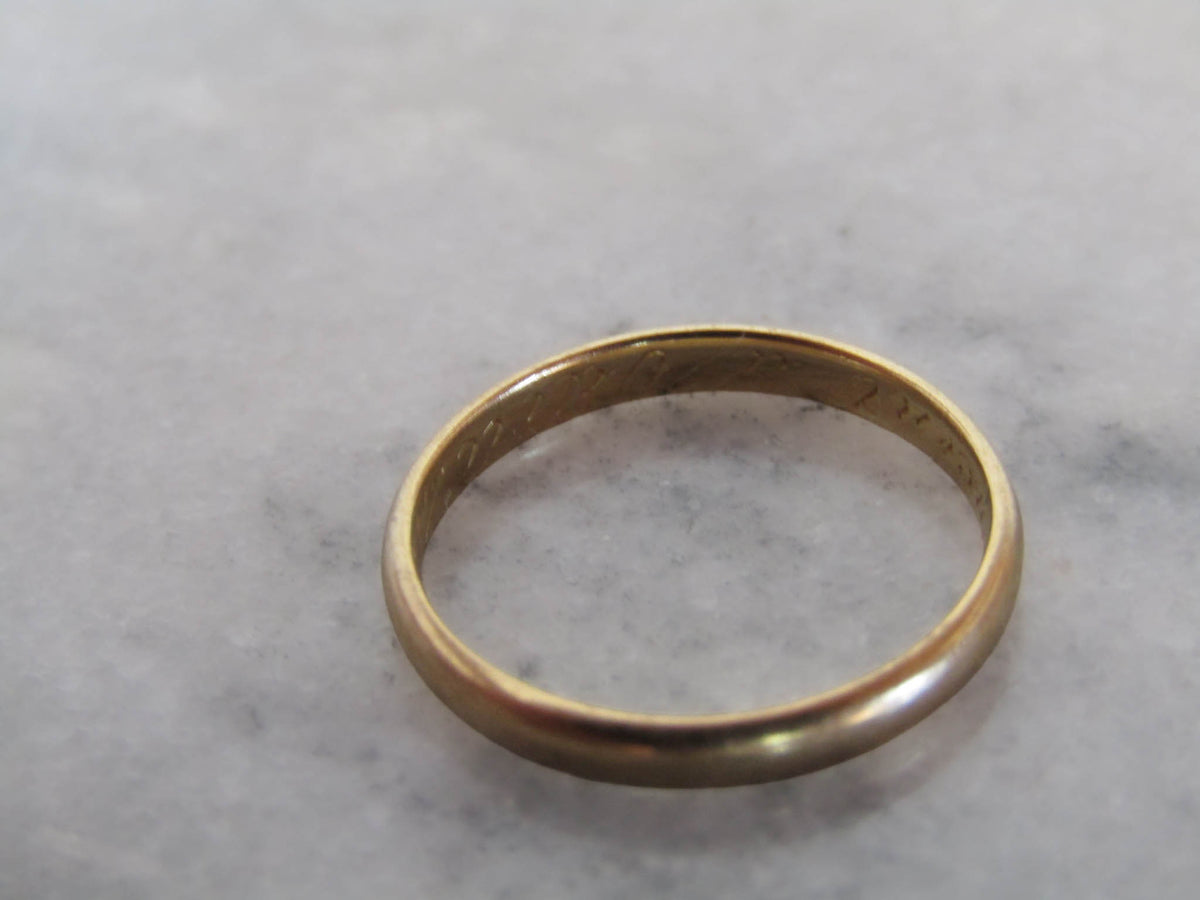 Vintage Inscribed 18K Solid Gold French Wedding Band dated 1937