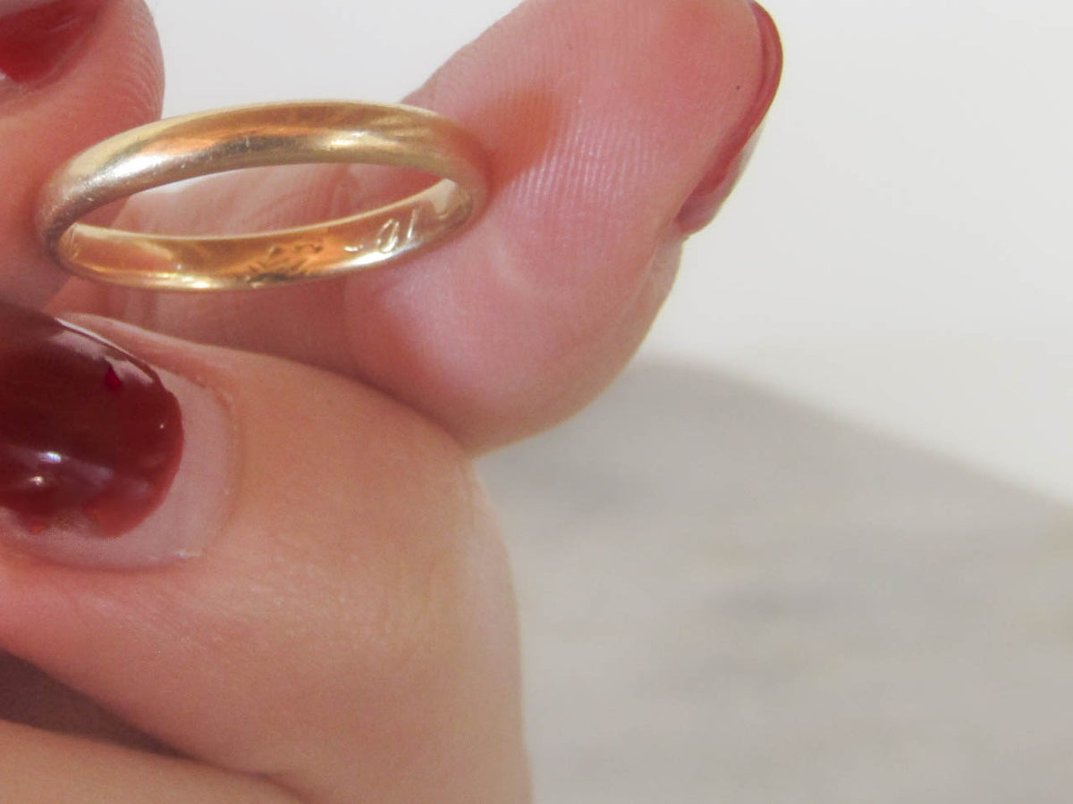 Vintage Inscribed 18K Solid Gold French Wedding Band dated 1937