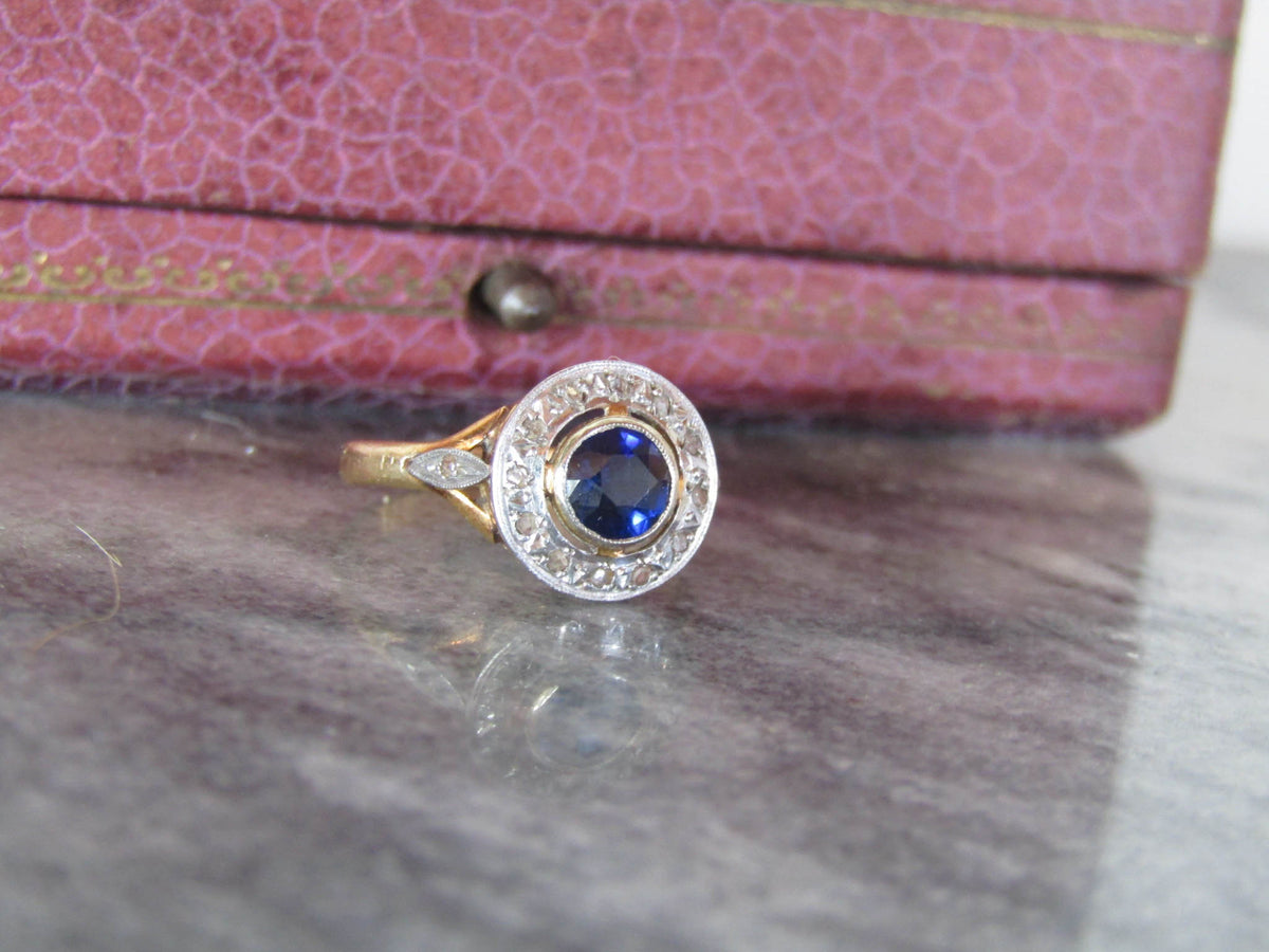 Antique Art Deco Sapphire Halo Ring c. 1910