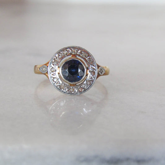 Antique Art Deco Sapphire Halo Ring c. 1910