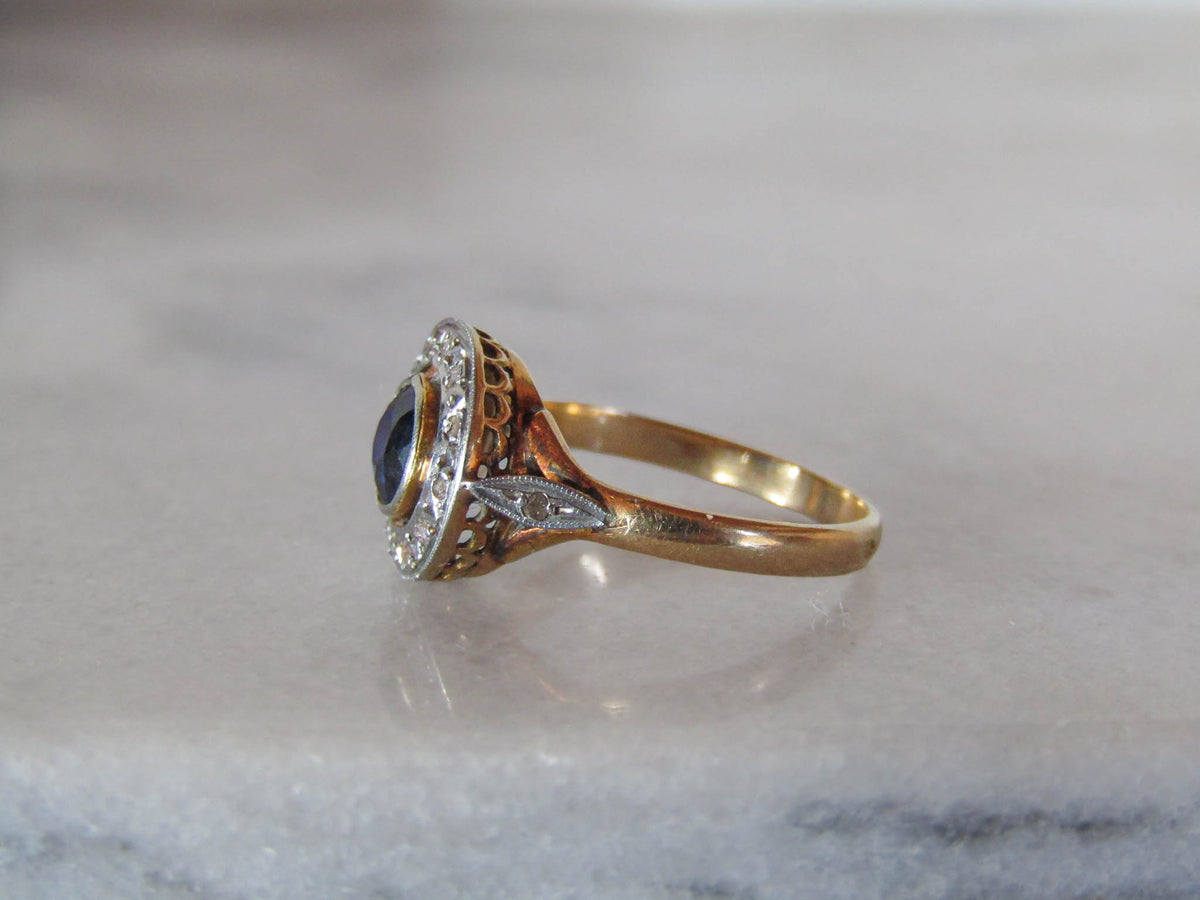 Antique Art Deco Sapphire Halo Ring c. 1910
