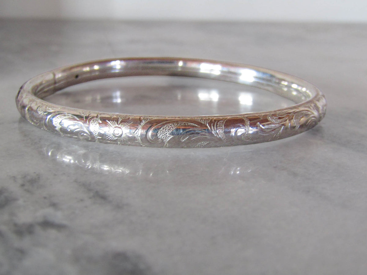 Vintage Silver Engraved Bangle Bracelet