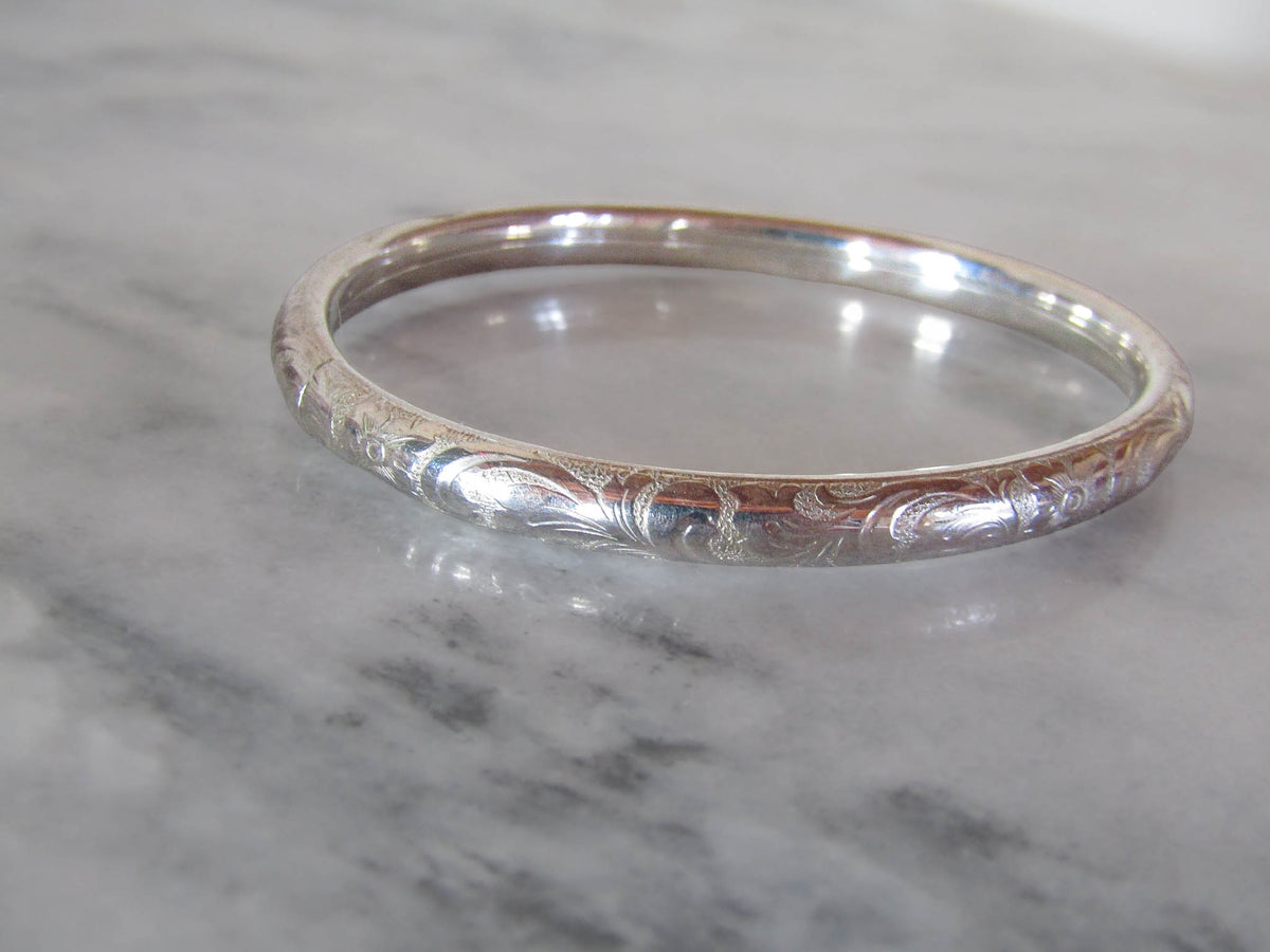 Vintage Silver Engraved Bangle Bracelet