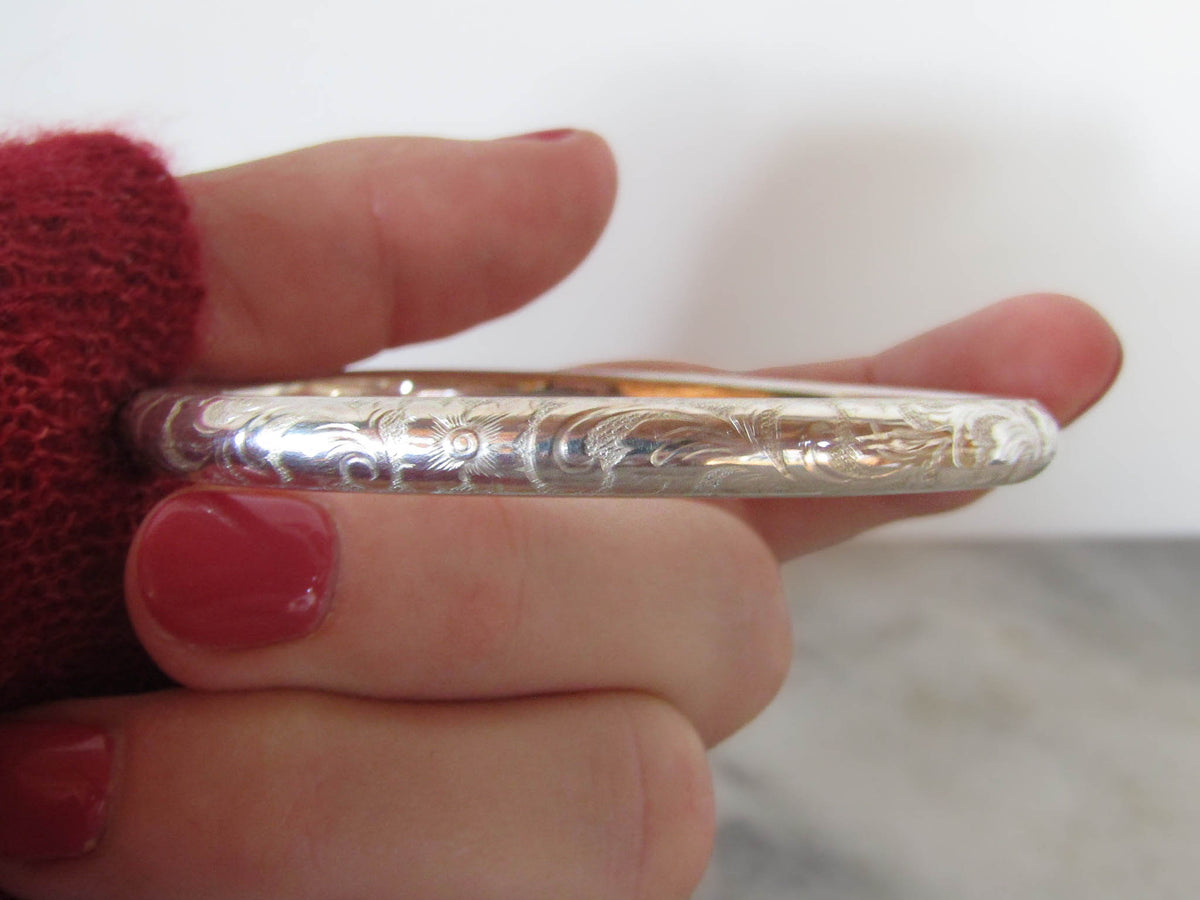 Vintage Silver Engraved Bangle Bracelet