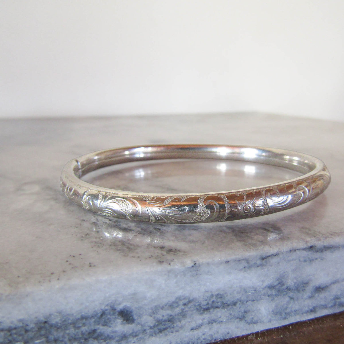 Vintage Silver Engraved Bangle Bracelet
