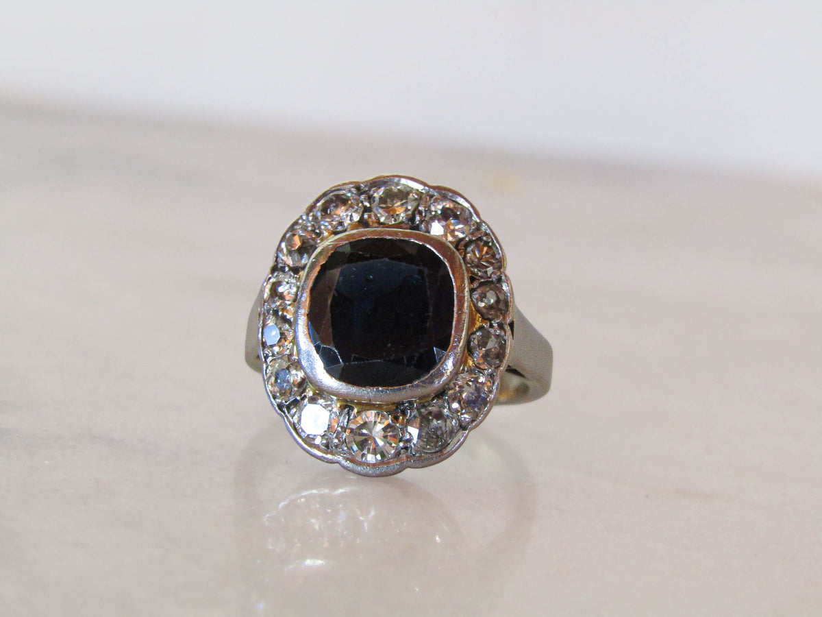 Antique Sapphire and Diamond Art Deco Pompadour Daisy Ring c. 1925