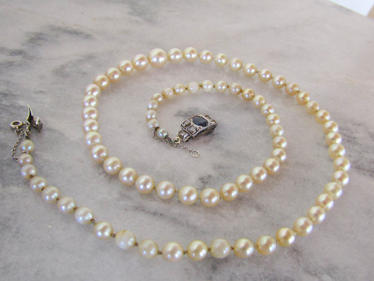 Antique Art Deco Sapphire and Diamond Cultured Pearl Necklace c. 1925