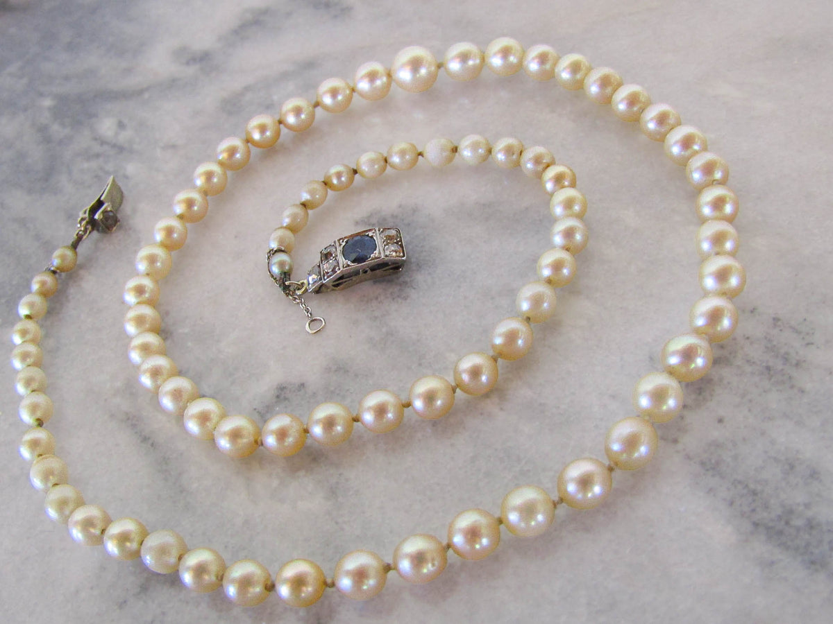 Antique Art Deco Sapphire and Diamond Cultured Pearl Necklace c. 1925