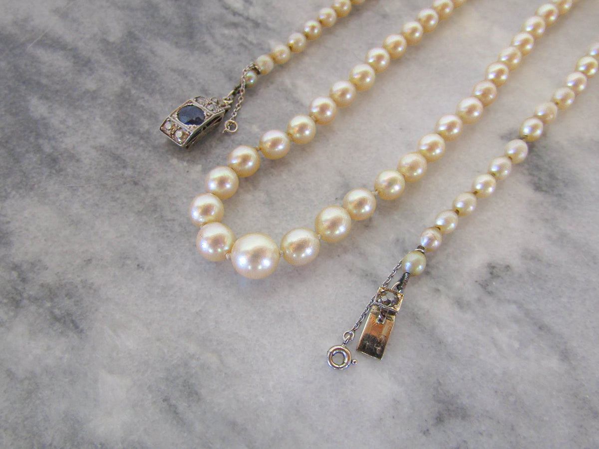 Antique Art Deco Sapphire and Diamond Cultured Pearl Necklace c. 1925