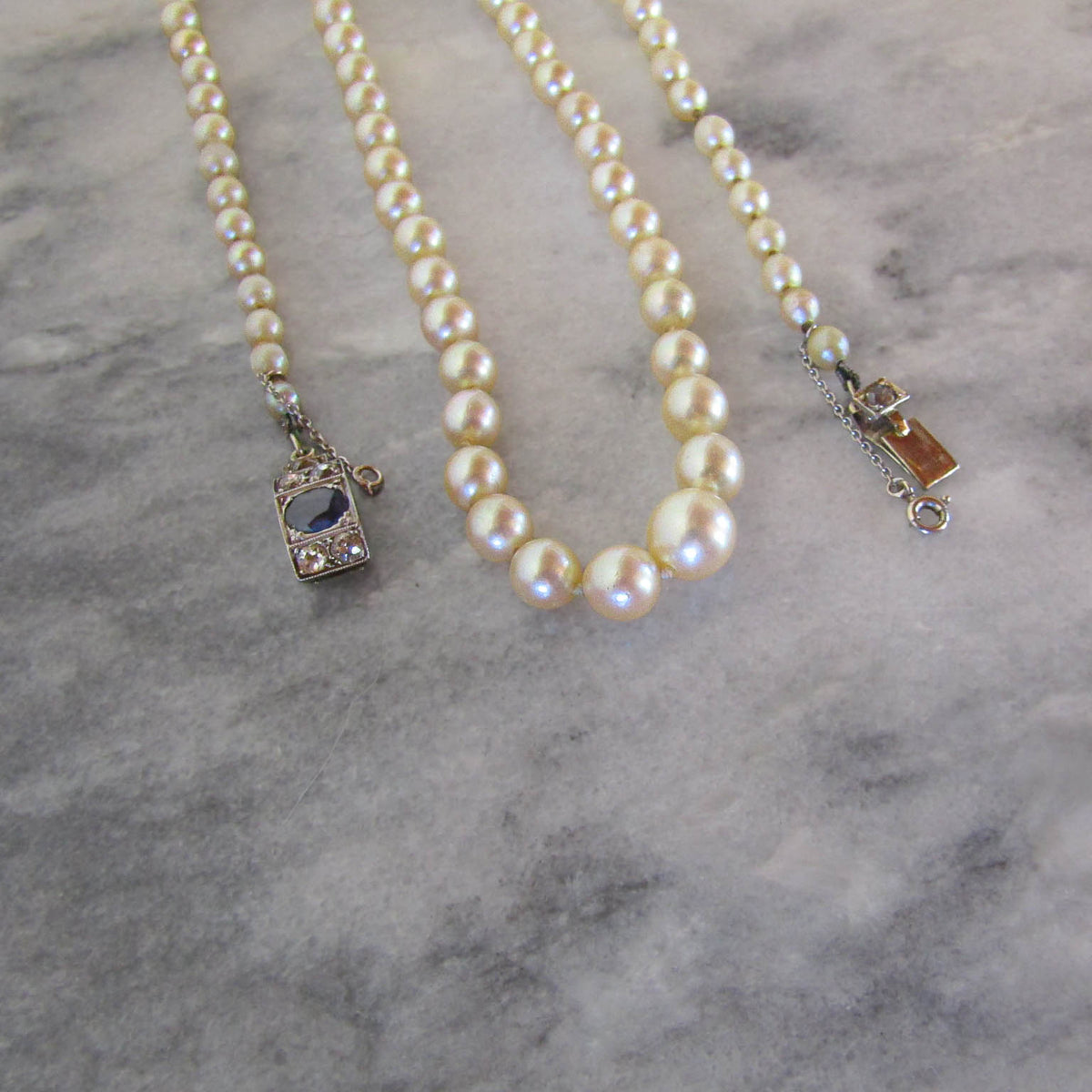 Antique Art Deco Sapphire and Diamond Cultured Pearl Necklace c. 1925