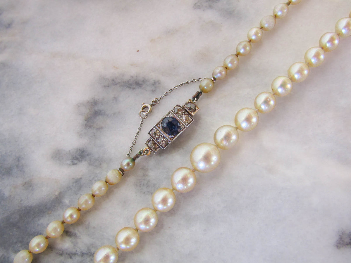 Antique Art Deco Sapphire and Diamond Cultured Pearl Necklace c. 1925