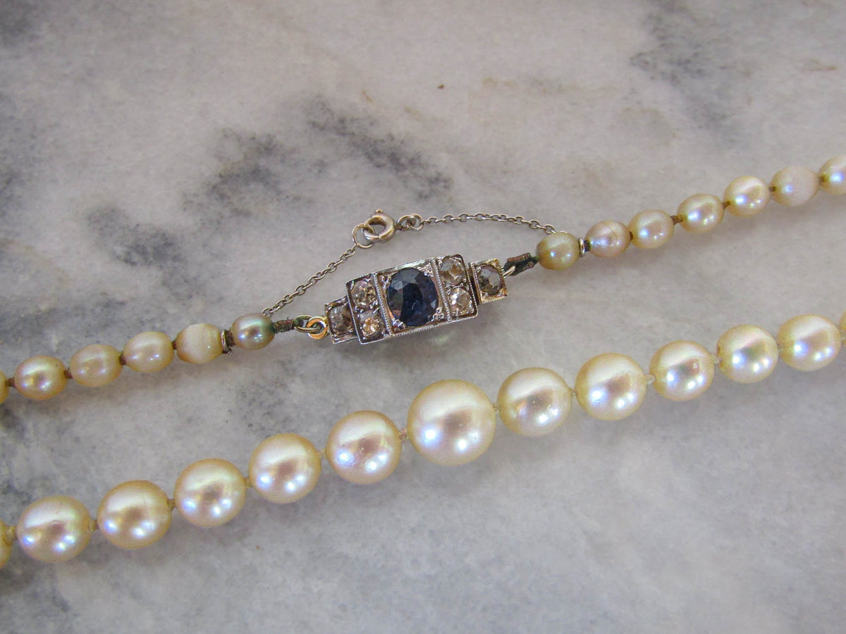 Antique Art Deco Sapphire and Diamond Cultured Pearl Necklace c. 1925