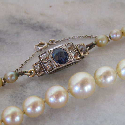 Antique Art Deco Sapphire and Diamond Cultured Pearl Necklace c. 1925