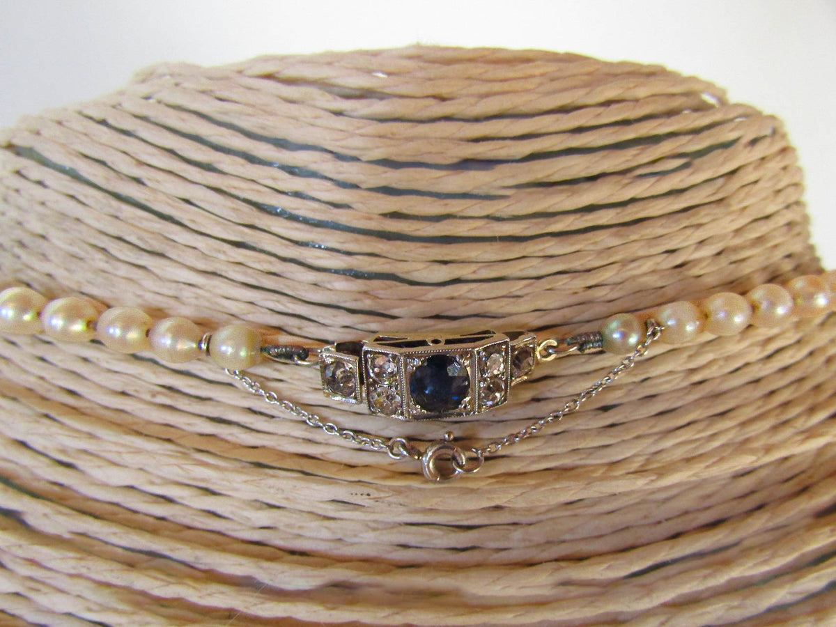 Antique Art Deco Sapphire and Diamond Cultured Pearl Necklace c. 1925