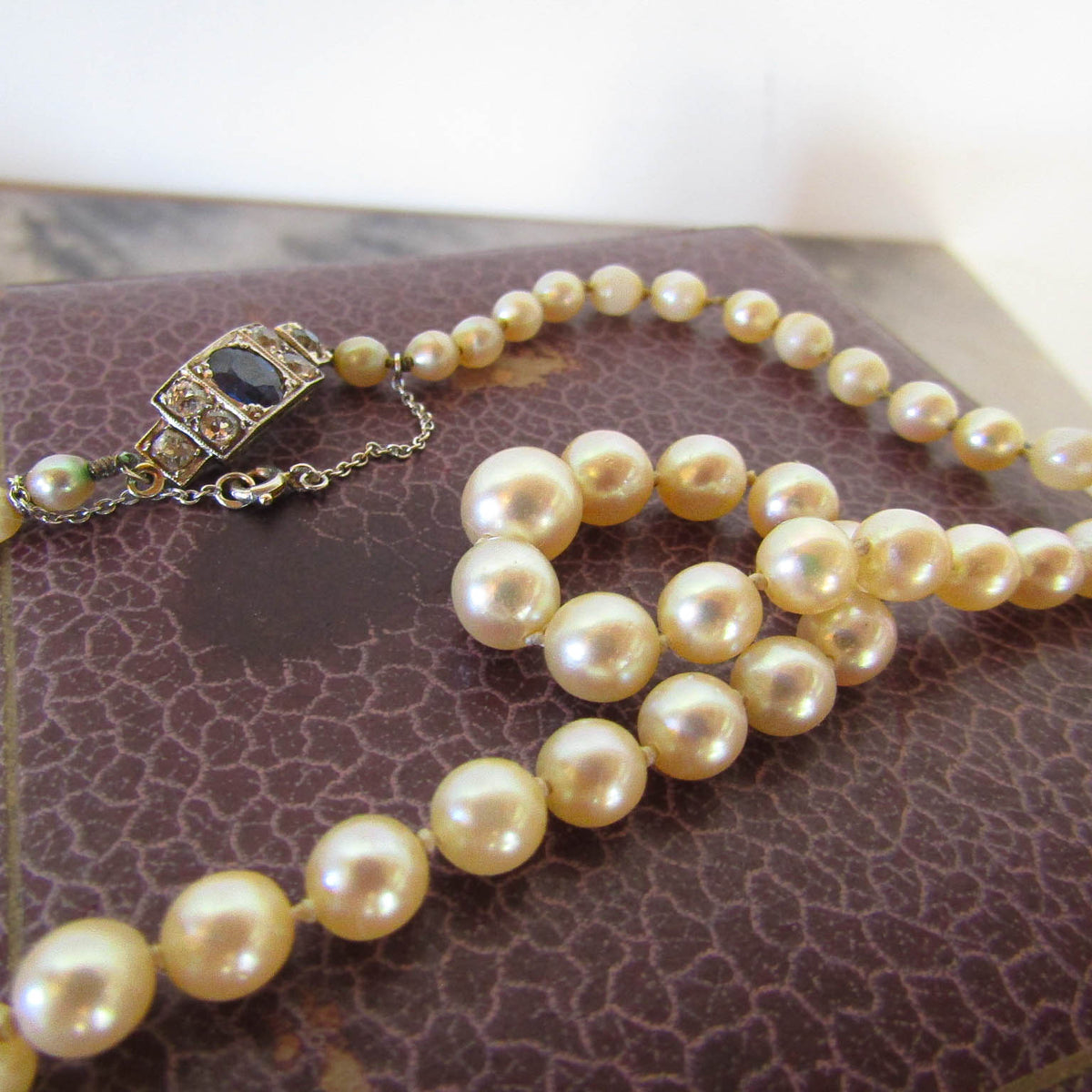 Antique Art Deco Sapphire and Diamond Cultured Pearl Necklace c. 1925