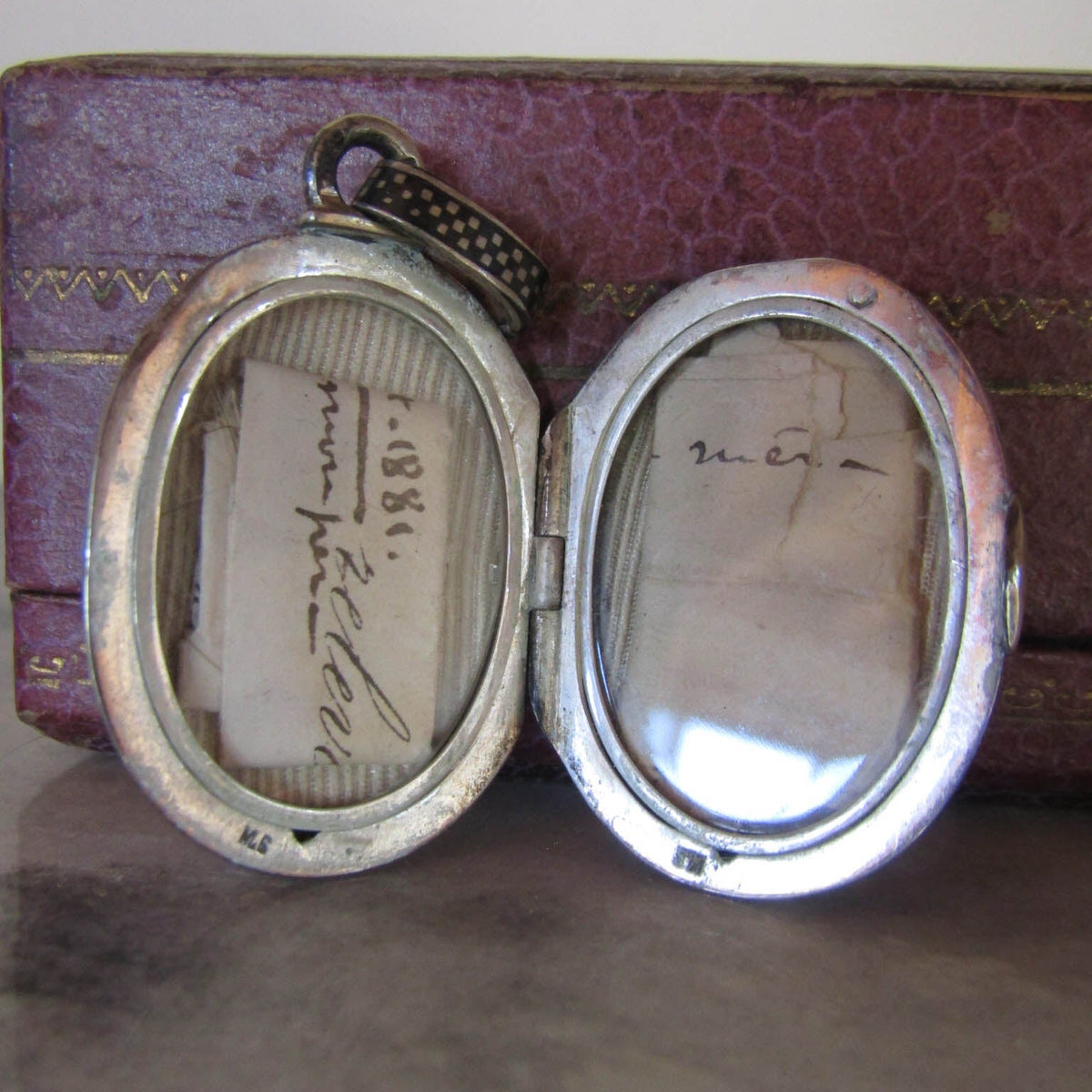 Antique Silver Niello Romantic Locket with Personal note dated 1881